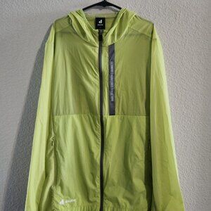 Deuter Lightweight Lime Green Full-zip hooded jacket reflective strip size Large